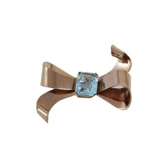Vintage Coro Craft Bow Brooch With Blue Glass Stone